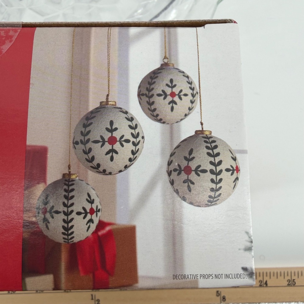 Holiday Time Set of 4 Paper Mache Ball Ornament Rustic Farmhouse Christmas Decor